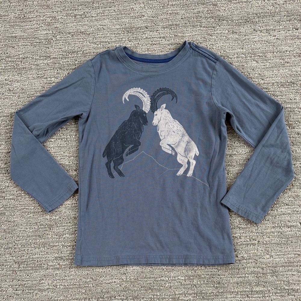 Tea Collection Slate Blue Long-Sleeve Tee with Mountain Goat Graphic